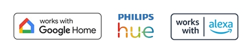 Compatible with Google Home, Philips Hue and Amazon Alexa